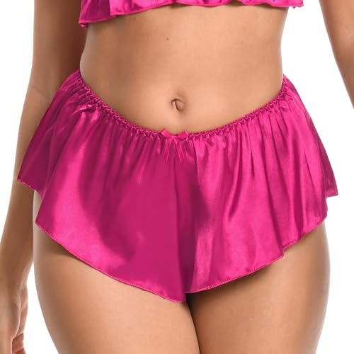 Satini Culotte Évasée Femme Satin Jambes Larges | Toucher Soyeux, Tombé Fluide, Ceinture Élastique Froncée, Nœud Décoratif, Lingerie de Nuit, Tailles S-XXL