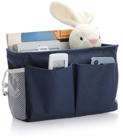 IGNPION Canvas Bettkasten Betttaschen Körbe Hängend Verstellbares Band Schlafsaal Bett Organizer Caddy Mehrzweck-Hängetasche (Marineblau)