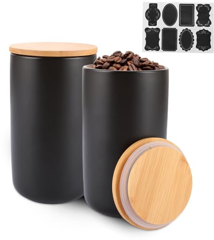 ZOFUN 2 Stück Vorratsdose Schwarz, keramik vorratsdose mit deckel set keramik vorratsdose 1000ml, Keksdosen Keramik Aufbewahrungsdose, Frischhaltedose für Kaffee, Zucker, Tee, Müsli, Mehl, Gewürze