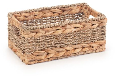 Woodluv Wicker Storage basket, Hand woven Display Hampers, Bathroom Bedroom Storage Basket for Shelves, Office or Home Décor - 26 X 26 X 11cm, Small