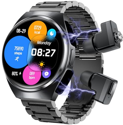 paazomu Montre intelligente avec écouteurs sans fil, montre d'appel Bluetooth pour homme de 3,9 cm, matériau en acier, corps ultra fin, effets sonores 9D, tracker de fitness, montre de sport,
