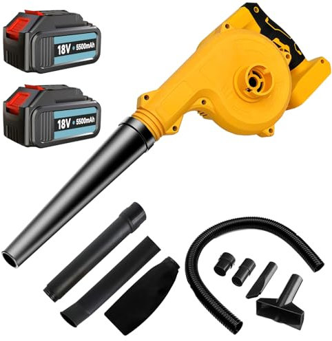 Cordless Leaf Blower with 2X 5000mAh Battery and Charger, 3.06m ³/ Min Battery Leaf Blower with 2 Section Tubes, 20v Electric Garden Leaf Blower for Dust, Snow Debris,Yard, Work Around The House