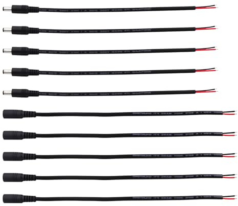 LANMINGLEL DC 5.5mm x 2.1mm Male & Female Plug to Bare Wire 12V DC Power Pigtail Cable DC Open End Power Wire for Security Camera, LED Strip, CCTV IP Surveillance 10-Pack