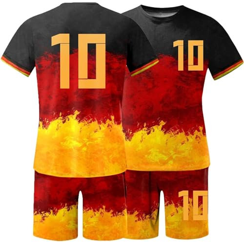 Deutschland Tshirt Herren mit Shorts Set Trikot für Germany Fans Supporter EM 2024 Fan Shirt Spielernummer Fanartikel T-Shirt und Shorts Zweiteiler Trainingsanzug für Herren Sommer Sportanzug