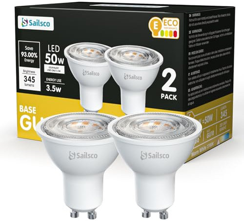 sailsco GU10 LED Bulbs Warm White 2700K 3.5W 345lm,Energy Saving GU10 LED Spotlight Bulbs,50W Incandescent Spot Light Bulbs Equivalent,No Flickering,Non-Dimmable,2 Pack