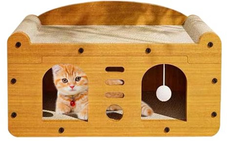 Caja para Gatos - Casa para Gatos De Cartón | Cama con Tablero Rascador para Gatos | Casa De Cartón para Gatos con Almohadillas para Rascar | Escondite Rascador De Cartón para Gato, Conejo, Conejito