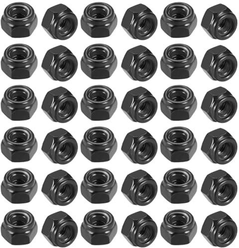 XPEX 50 Pezzi Dadi Esagonali Di Bloccaggio M6,Dadi Autobloccanti Nero In Acciaio Inossidabile,Controdado Standard Con Anello In Nylon Per Viti,Bulloni e Barre Filettate