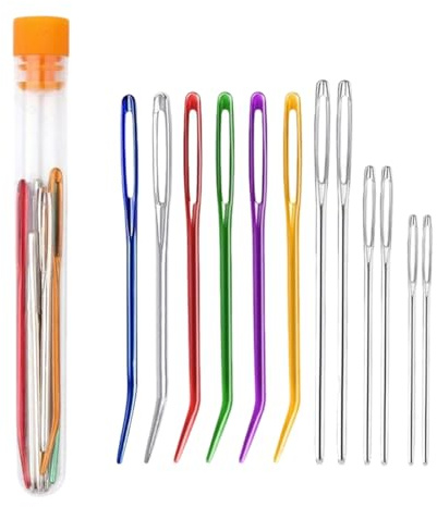 12 Piezas Agujas Romas Ojo Grande, Agujas de Coser a Mano de Ojo Grande, Agujas Coser Lana, con Agujas Tubo de Almacenaje Transparente, para Coser Lana Tela, Cuero