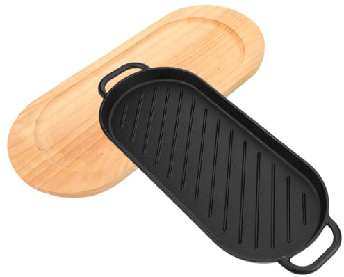 CONGARTENO Piastra in Ghisa per Barbecue Senza Bave Facile da Pulire con Vassoio in Legno per Casa e Famiglia Set da 1 Piastra Resistente e Versatile