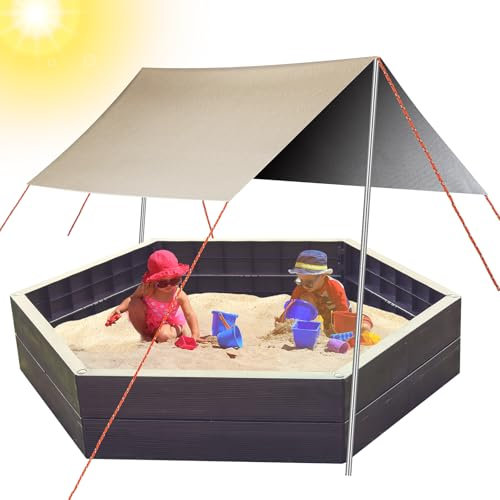 GliCraft 9. 8 x 9. 8 ft Camping Tent Tarp with Poles 480 D Oxford Cloth Waterproof Canopy Uv-Resistant Adjustable Height Canopy for Sandbox Backyard Hiking Picnic Backpacking Outdoor Activities