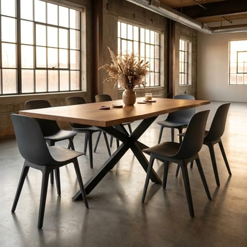 Bett11 Esstisch 240x100 cm Eiche schwarz Baumkante Spider-Gestell Holz Casa