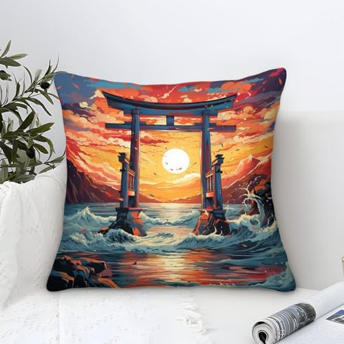 Torii Gate - Federa quadrata con stampa digitale del paesaggio, con cerniera invisibile, impermeabile, per letto divano e soggiorno, dimensioni: 50 x 50 cm