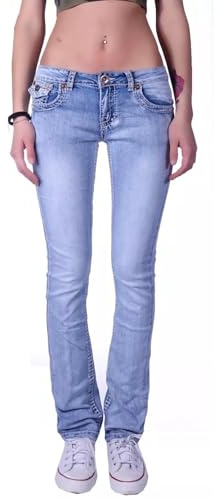 Damen Jeans Gerader Schnitt Straight Leg Hüftjeans Low Waist Blau Batik Damen-Hose-n Jeans-Hose-n Hüft-Hose-n Niedrige-r Leib-Höhe Bund Stretchjeans Stretch-Hose-n Denim Gr Größe Hellblau 42
