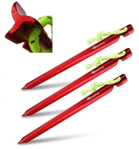 ThaiRoot Zeltheringe aus Aluminium Legierung Sandheringe 10 Stück 15cm Zelt Heringe Stark Pegs Nails Bodenheringe Stabil Camping Heringe mit reflektierend Abspannseile