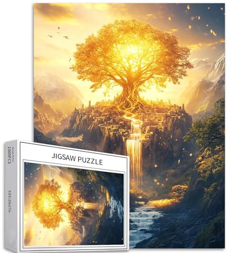 Albero della vita, puzzle da 1000 pezzi per adulti Golden Glow Scene Art Puzzle impegnativo per giochi di attività familiari colorati fai da te puzzle per decorazioni per la casa regali 50 × 70 cm