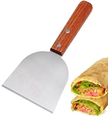 Raschietto per piastra, raschietto per la pulizia della griglia - Spatola di cottura in acciaio inossidabile - Raschietto da cucina a spigola con smussatura con impugnatura in legno per cucina esterna