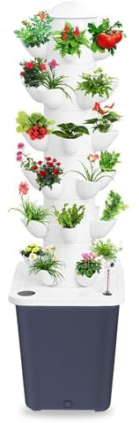WNGJZZYC Kit Coltivazione Idroponica, con Serbatoio da 10 Litri, Torre Idroponica Verticale a 6 Livelli e 30 Fori, Kit Coltivazione Idroponica, per Casa, Cucina e Ufficio(Gray)