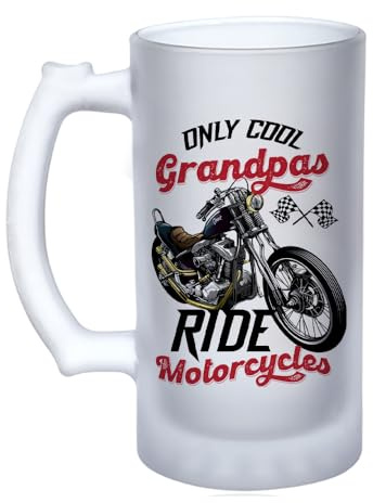 Getagift Cool Grandpa’s Motorcycles – Vintage Biker Father’s Day Gift,16oz Frosted, Tankard, Stein, Pint Beer Glass/Mug.