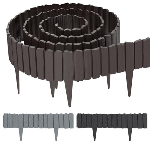 Suusolny Holzoptik Rasenkante Kunststoff Beetumrandung Garten Holzmaserung imitiert Mähkante Palisade Flexibler Holzzaun Gartendeko Gartenpalisade Gartenzaun Umzäunung - Grau - 4 Stück - 2.3m