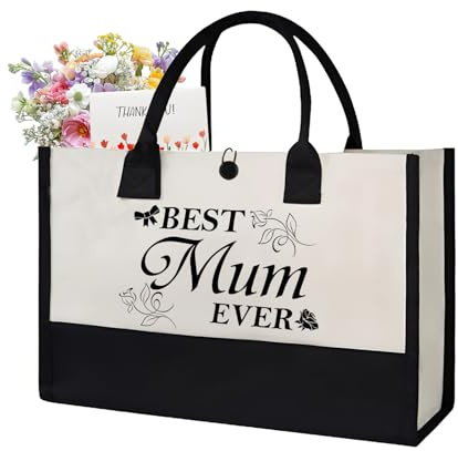 Personalised Canvas Tote Bag for Women Reusable Large Cotton Shopping Bag | Canvas Shopper Stylish Beach Tote with Zipper Inner Pocket, Durable Everyday Bag for Mum on Mother's Day, Birthday, Wedding