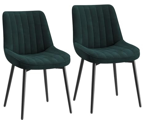 COLAMY Samt Esszimmerstühle 2er Set – Gepolsterte Stühle für Esszimmer & Küche mit Metallbeinen, Dickem Sitzpolster & Rutschfesten Füßen, grün