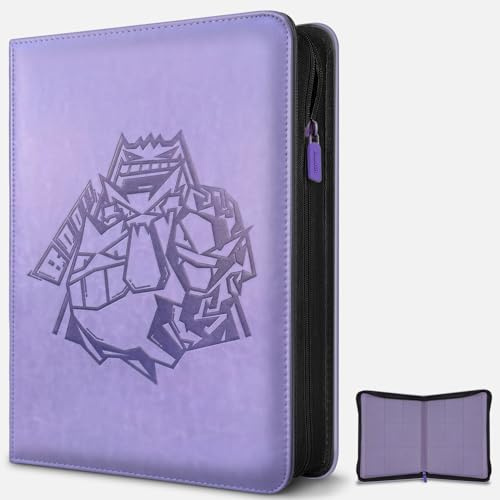 9 Pocket Card Binder for Pokemon, 360 Trading Cards, Label Slot, Purple | Eco-friendly, pollution-free album material. TCG holder book with side-loading sleeves & exclusive 3D embossed artwork