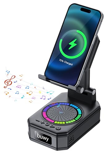Gifts for Men Women, Phone Stand with Bluetooth Speaker, Wireless Charger, 5-in-1 Design with 7 RGB Lights, Anti-Slip Base, Foldable Phone Stand with Wireless Speaker, Ideal for Dad, Tech Gadgets Gift