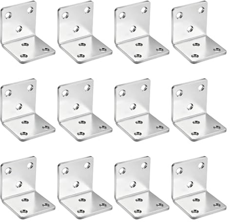L Brackets for Wood, 12 Pcs Heavy Duty 40mm Stainless Steel Galvanised Corner Brace, 90 Degree Right Angle Support Bracket for Furniture Cabinet Shelf Repair Connection