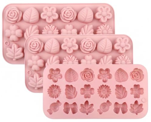 Juego de moldes de silicona con 3 pipetas de chocolate, molde versátil para chocolate, bombones, caramelos de goma, jabón, cubitos de hielo, rosas, hojas, lazos