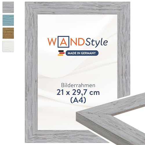 WANDStyle Bilderrahmen A4 Grau, DIN A3 Bilderrahmen Holz 21x30 cm | Hochwertiger Holzbilderrahmen, Posterrahmen zum Aufhängen, Rahmen 21x30 cm, Fotorahmen H750 - Made in Germany