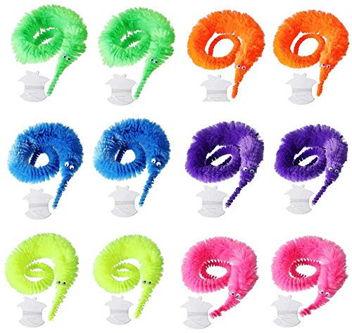 Amasawa 12 Stück Magische Raupe,Magie Plüsch Twisty Wurm Wiggle Bewegen,Auf Karnevalsparty Gefälligkeiten Anwenden, Spielzeug für Kinder und Katze (6 Farben)