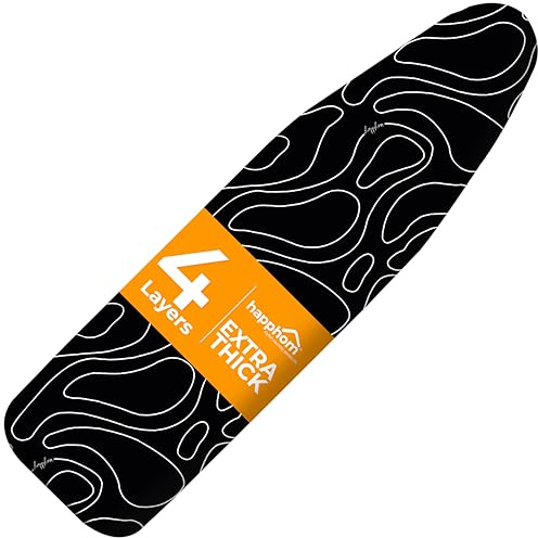 Ironing Board Cover and Pad Extra Thick Heavy Duty Padded Multiple Layers, Silver Coated Ironing Board Cover, Non Stick Scorch and Stain Resistant Standard Size 15x54 with Elasticized Edges (Black)