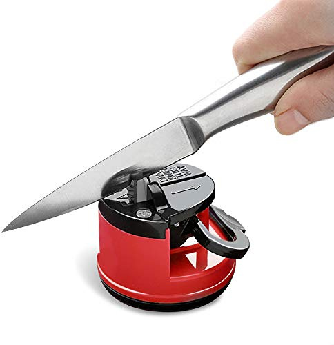 Knife Sharpener Kitchen Knife Sharpeners with Suction Base for kitchen knives Pocket Knife Sharpeners Suitable for Most Knife Types, Red