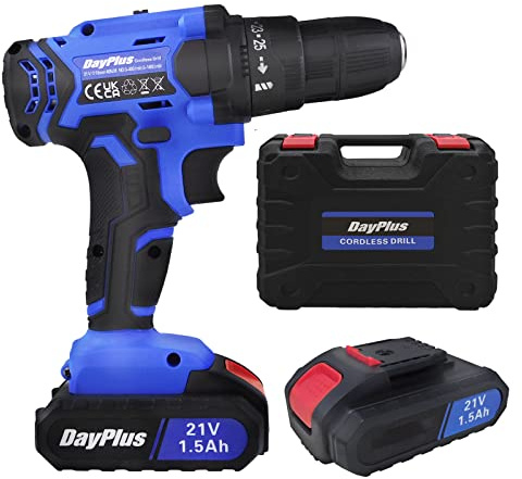 21V Cordless Drill Driver Screwdriver with 2pcs 1500mAH Li-ion Batteries, 2 Variable Speed 25+1 Torque Setting, LED Light, Portable Rechargeable Impact Drill with Storage Case and Accessories