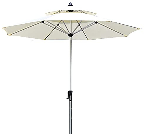 Parasol Parasol Parasol de Table de Marché pour Patio de Plage en Plein Air, Grand Parasol à Double Toit ventilé de 2,7 m / 9 Pieds, avec nervures et poteau en Aluminium, système de levage à manivelle