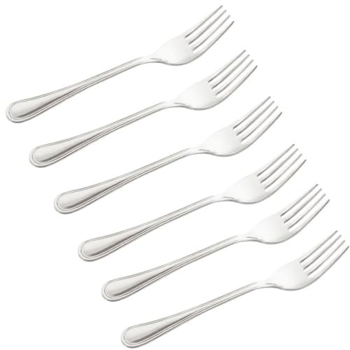 Tradineur - Pack de 6 Tenedores de Mesa de Acero Inoxidable, Cubiertos clásicos para Carne, Aptos para lavavajillas - 19,4 cm
