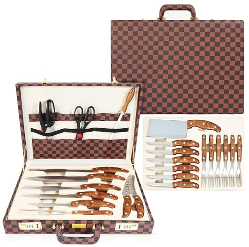 Juego de Cuchillos de Cocina Profesional de 25 Piezas incluye Afilador y Maletín Elegante - Acero Inoxidable Forjado - Utensilios de Cocina Premium para Profesionales y Hogar
