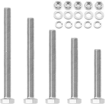 Set 104 Pezzi M6 Bulloni e Dadi in Acciaio Inox 304 - Viti Testa Piatta Con Dado e Rondella (40/50/60/70/80mm) - Esagonali e Filettate