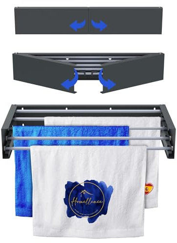 Homellence Tendedero Pared Plegable y Extensible para Exteriores o Interiores - Tendederos Plegables Pared - Tenderete Pared Robusto y Elegante - Estendal Parede - Ahorra Espacio (Antracita, 70 cm)