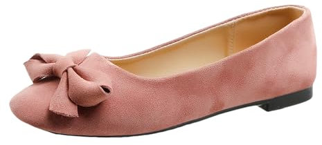Damen Pumps Schleife Square Toe Color Block Slip On Flat Mary Jane Soft Casual Wanderschuhe (Pink, 40)