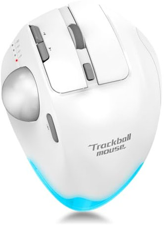Mouse Trackball Wireless, Mouse Ergonomico Wireless con Bluetooth 2.4G, Ricaricabile Mouse per PC, Mac, Windows, Controllo Pollice, con Luci Colorate RGB Pulsanti Programmabili Trasformazione Bianco
