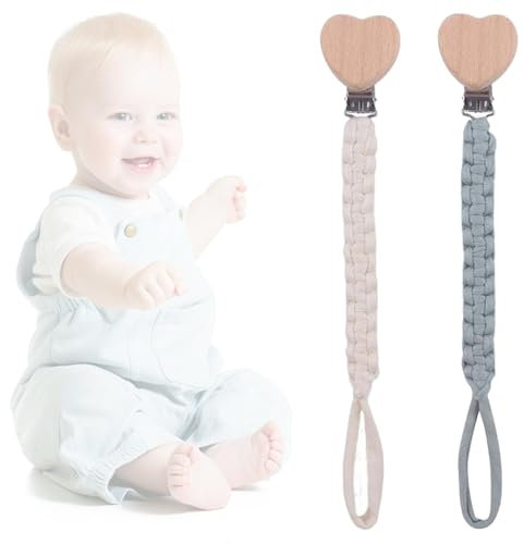 CATOR Catenella Portaciuccio,2 Pezzi Catenella Ciuccio,Catena per Ciuccio in Cotone, per Regalo Nascita Battesimo Baby Compleanno Natale