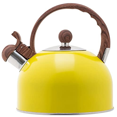 Bouilloire sifflante en acier inoxydable avec poignée anti-chaleur 2,5 L Jaune