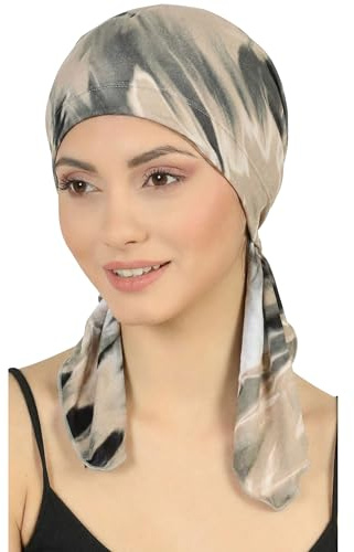 Deresina Headwear Vorgebundenes Bandana bei Haarausfall, Bambus Chemo Kopftuch für Damen, Elegant Kopftücher Turban, Kopfbedeckung Chemotherapie, Tichel Schädelkappe (Patterned Mink Abstract)