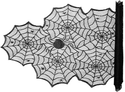 Spinnennetz Halloween Tischläufer Schwarz Halloween Deko, Tischläufer Spitze, 45 X 185 cm, Scary Spinnennetz Deko für Horror-Party, Mottoparty, Halloween-Dekorationen