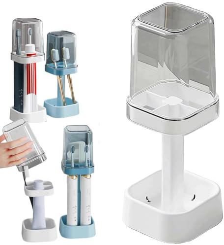 Toothbrush Holder with Cup/Cover Contains 3 Slots,Adujustable Height Toothbrush Holders,Compatible with Electric and Conventional Toothbrushes,Can Store Toothpaste,for Bathroom Counter Organizer