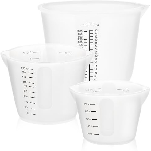 Luxeu Gobelet Doseur en Silicone, 3 Pièces Mesurer en Silicone avec Gradué, Verre Doseur pour Moule Resine Epoxy, Réutilisable Measuring Cups pour Bricolage Main, Laboratoire, Cuisine