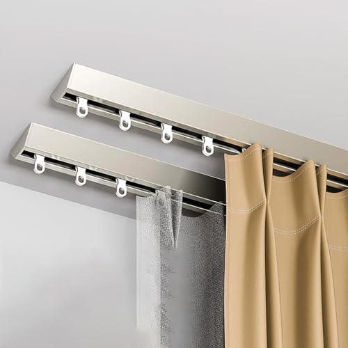 Riel De Cortina Doble, Rieles Para Cortinas De Techo, Barra Cortina Doble De Aluminio, Barras Dobles Para Separador, Ambientes, Sala Y Dormitorio(Metallic,1.1m(3.6ft))