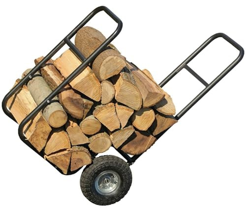 Carro de leña fácil de mover con neumáticos, capacidad de 250 lbs para portatroncos, carro de servicio pesado para transportar leña de chimenea a estante de almacenamiento interior