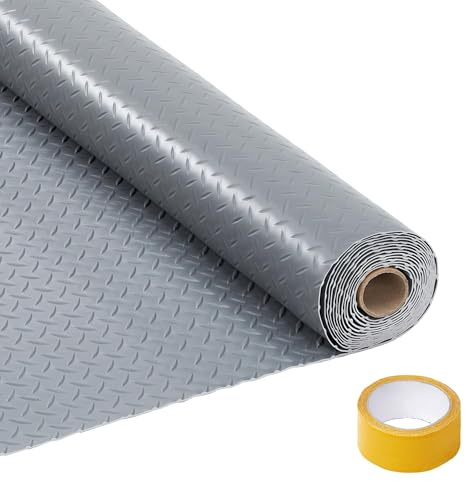 Garagenbodenmatte 244 x 610 cm - Rutschfeste PVC Bodenmatte Mit Riffelblech-Struktur, 2,2mm Dicke Wasserdichte Schutzmatte Für Werkstatt, Keller & Industrie, Strapazierfähiger Garagen-Bodenbelag, Grau